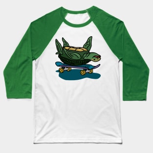 Skateboarding Turtle Upside Down Baseball T-Shirt